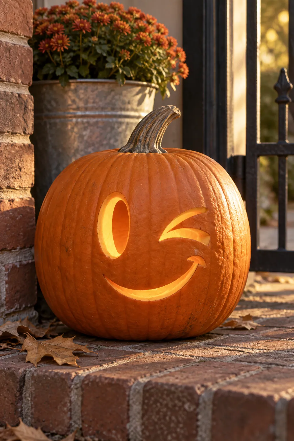 Cheeky Winking Face cute pumpkin carving idea