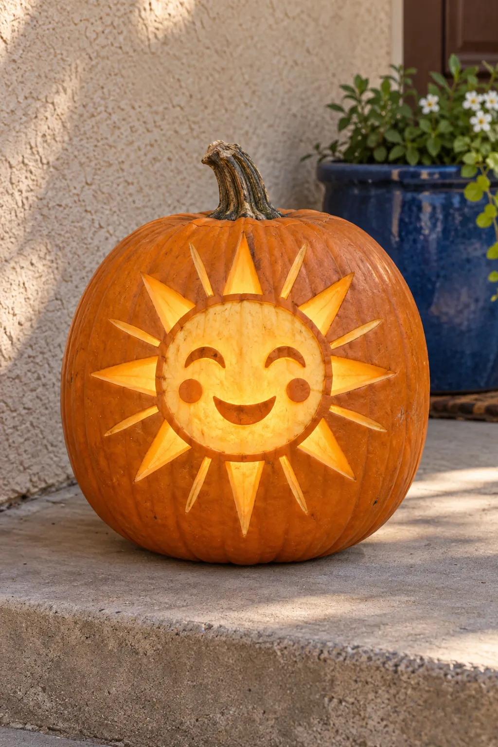 Cheerful Sun Face cute pumpkin carving idea