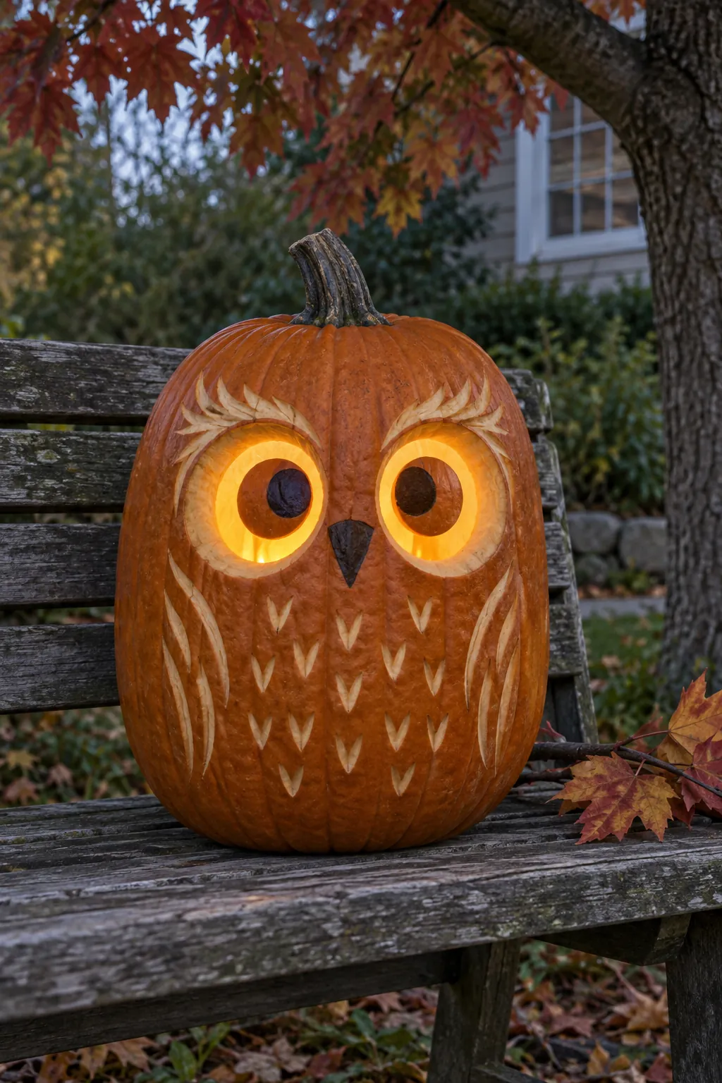 Wide Eyed Owl cute pumpkin carving idea