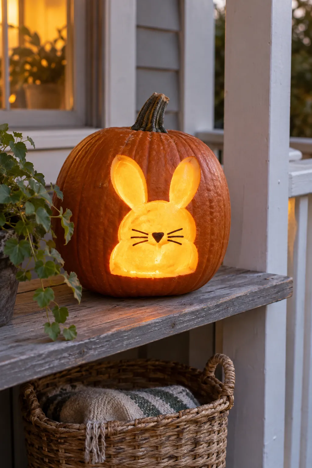 Bunny Ear Silhouette cute pumpkin carving idea