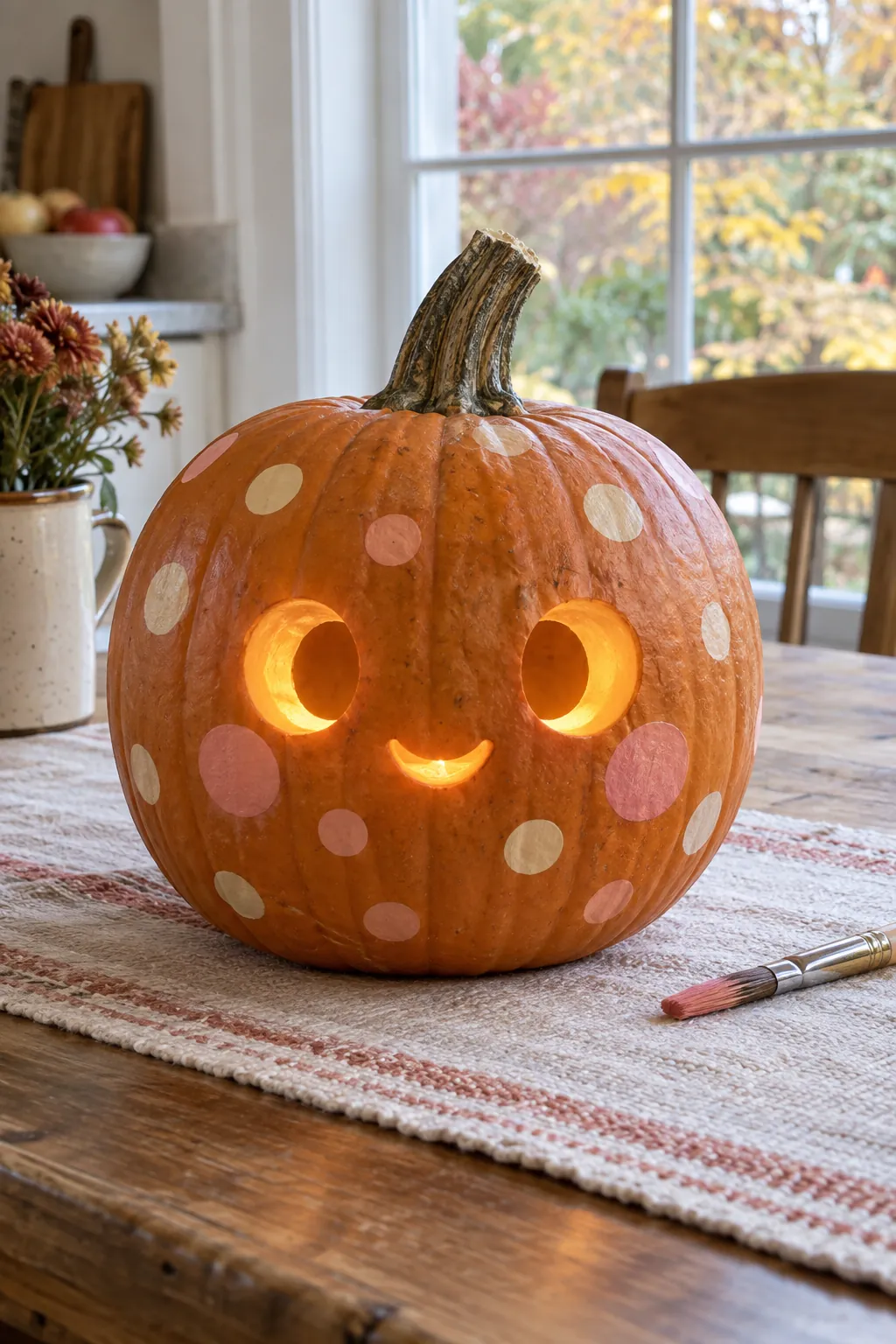 Painted Polka Dot Blush cute pumpkin carving idea