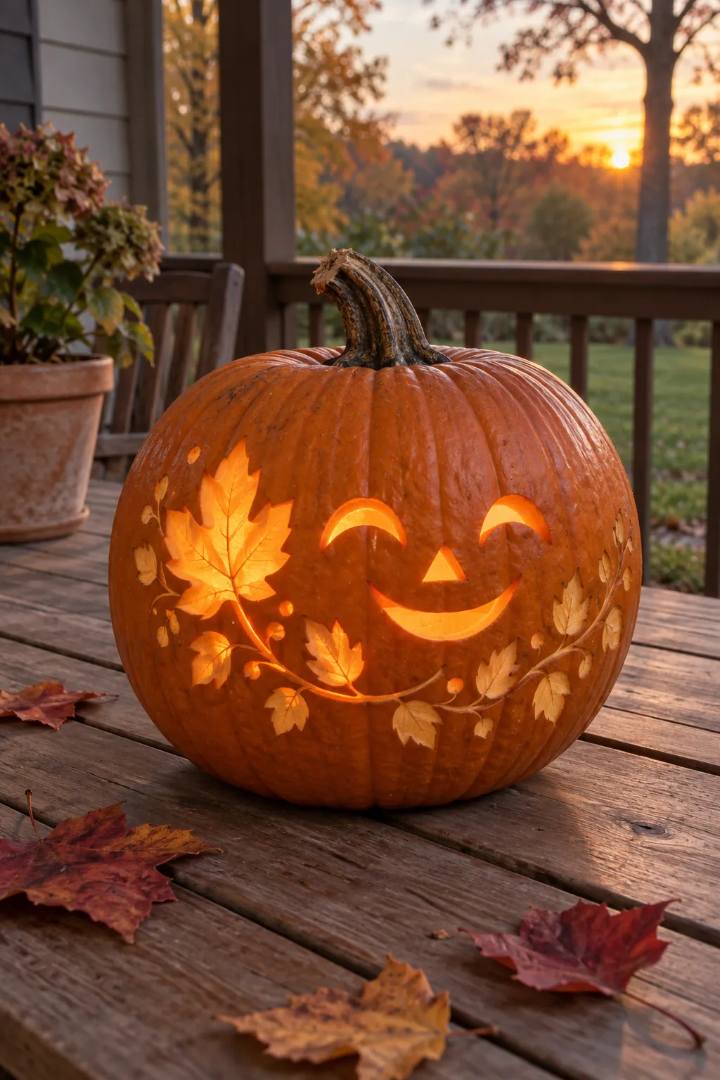 Autumn Leaf Garland cute pumpkin carving idea