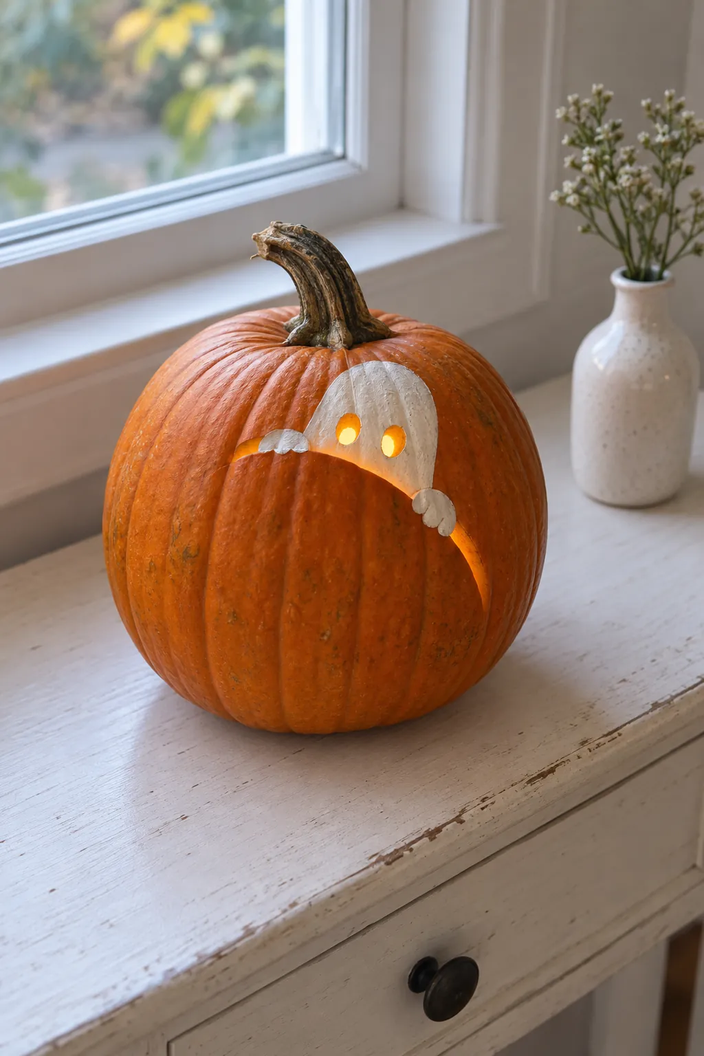 Peekaboo Ghost cute pumpkin carving idea
