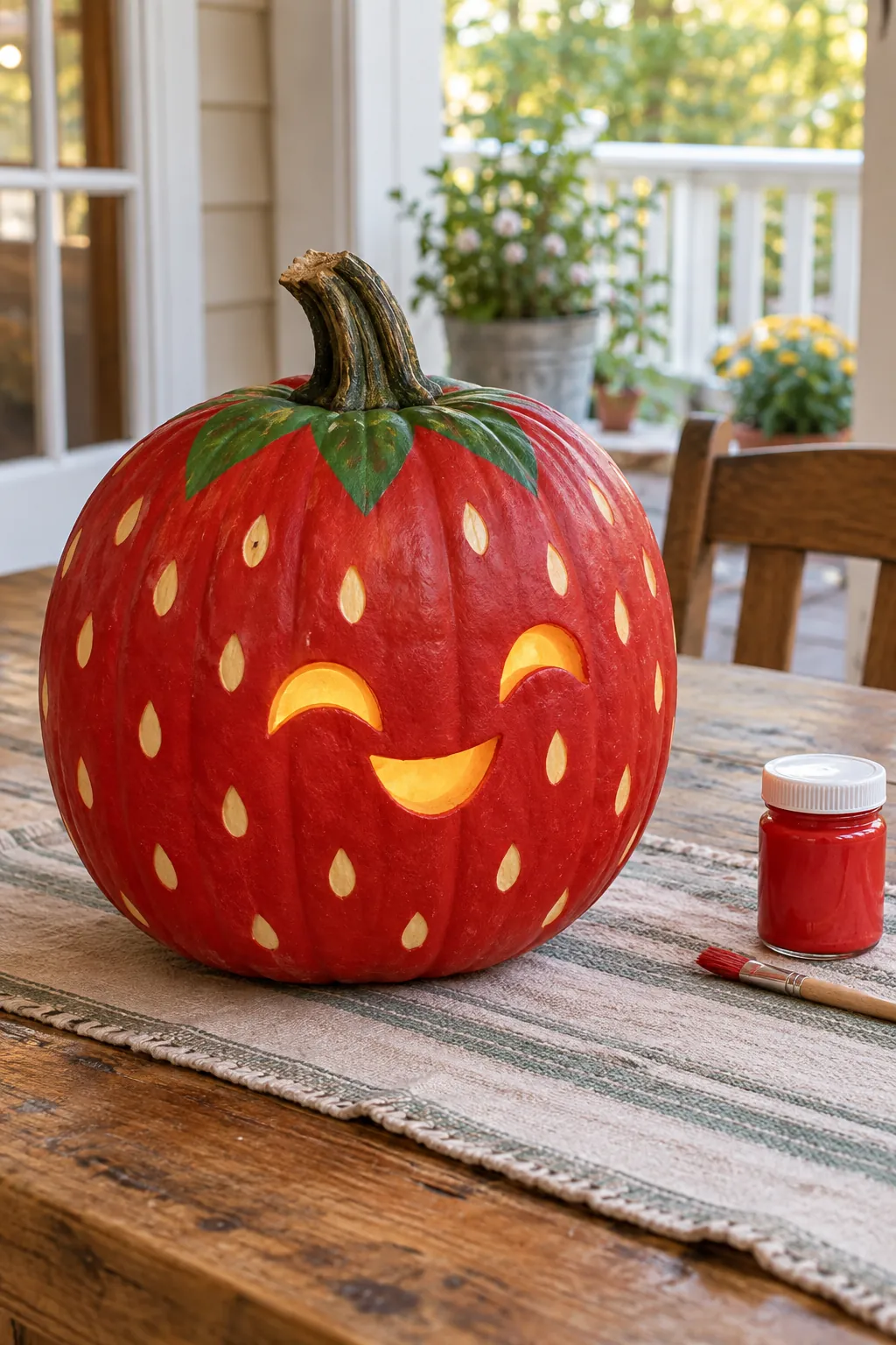 Smiling Strawberry Pumpkin cute pumpkin carving idea