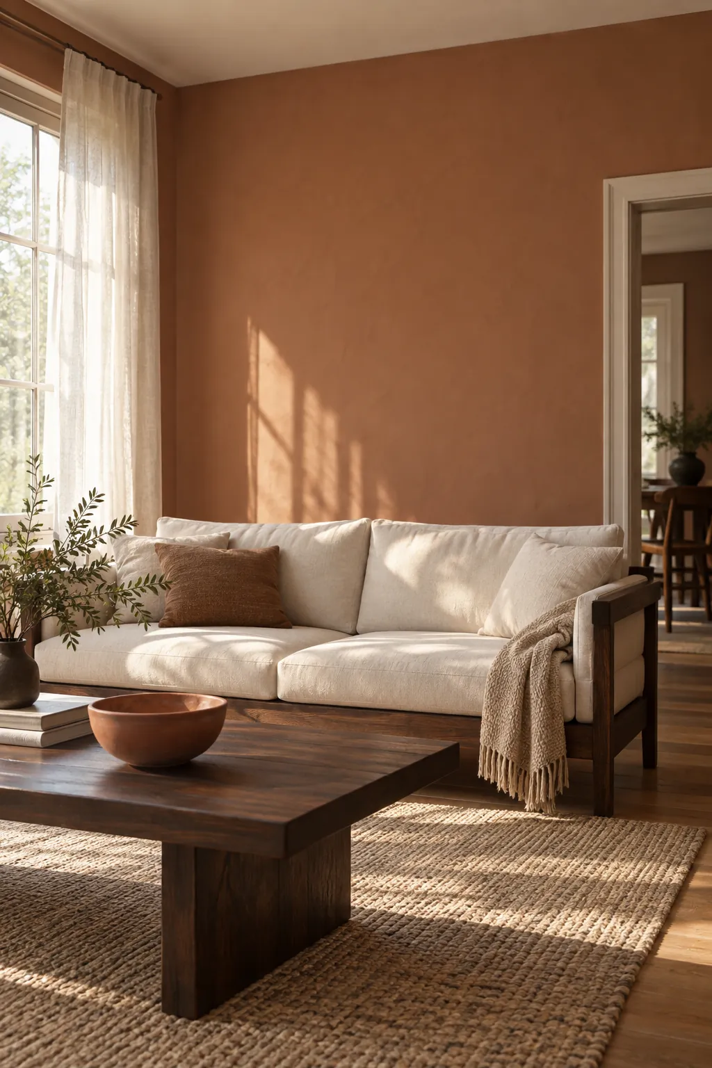 Clay and Soft Ivory living room colour scheme with coordinated walls and seating
