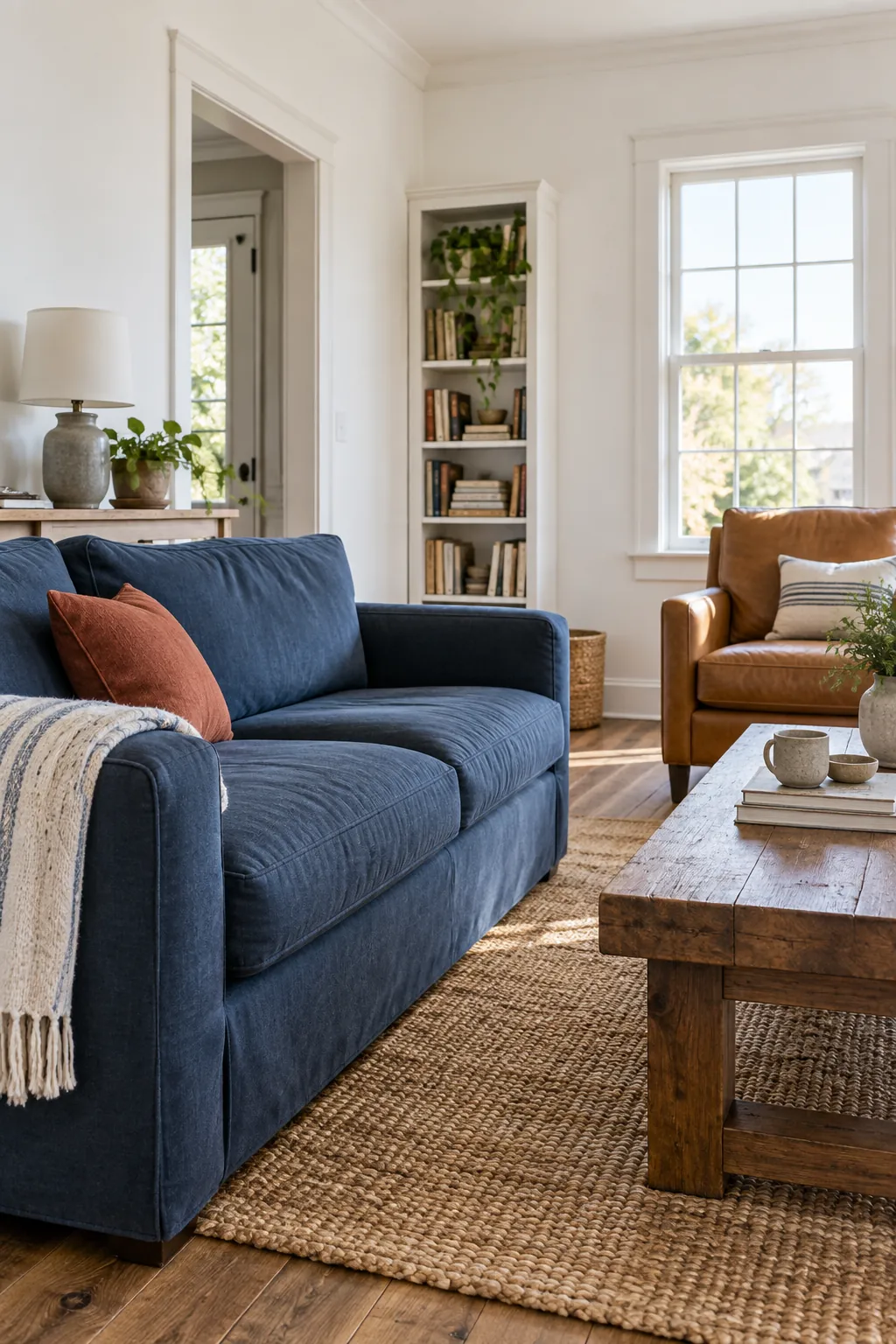 Denim Blue and Chalk White living room colour scheme with coordinated walls and seating