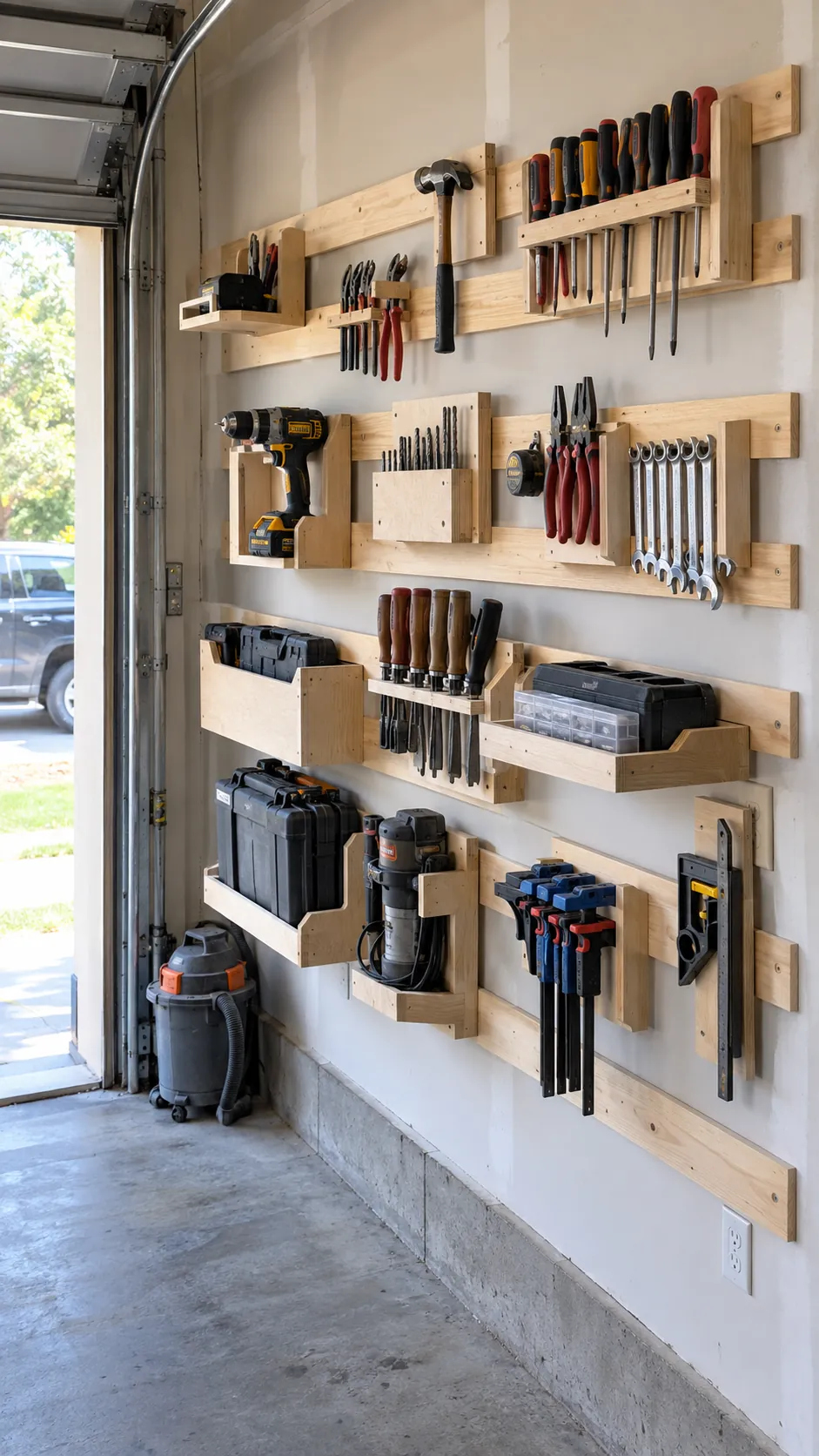 French Cleat Tool Wall in an organized home garage