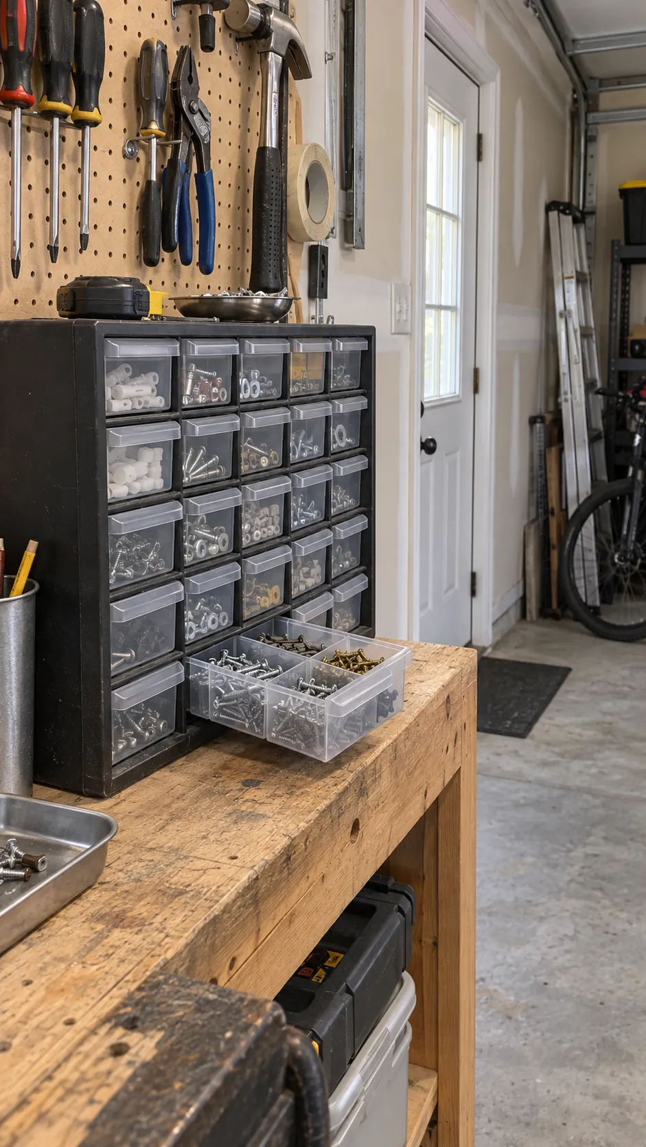 Small Parts Drawer Cabinet in an organized home garage