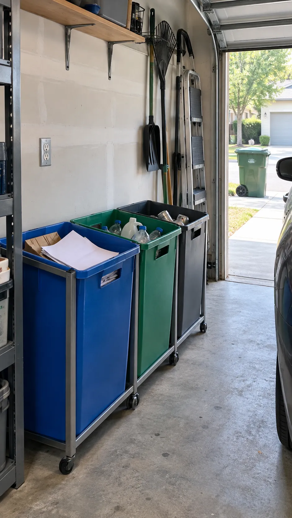Recycling Sort Station in an organized home garage