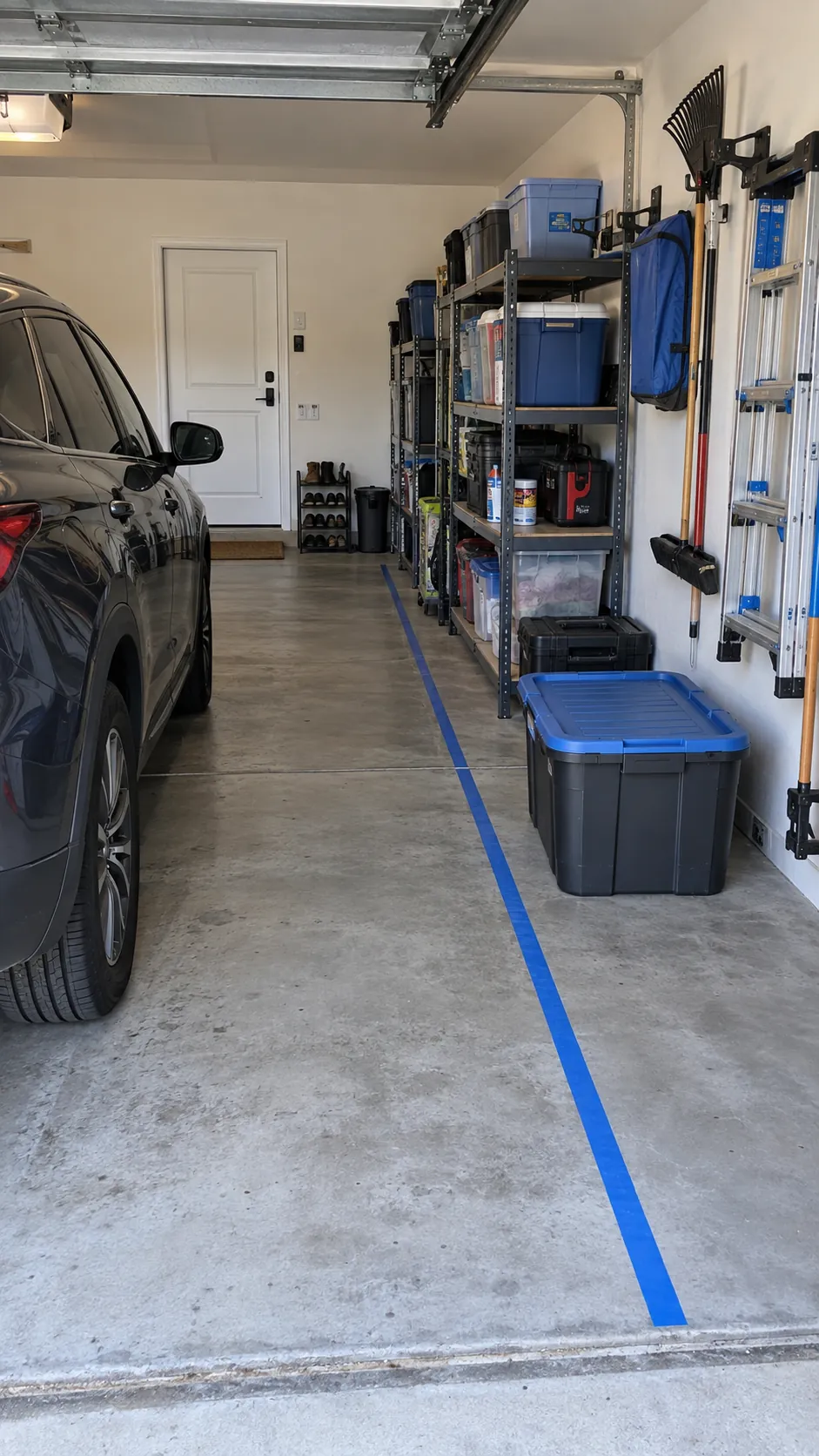 Floor Tape for Parking and Storage Zones in an organized home garage