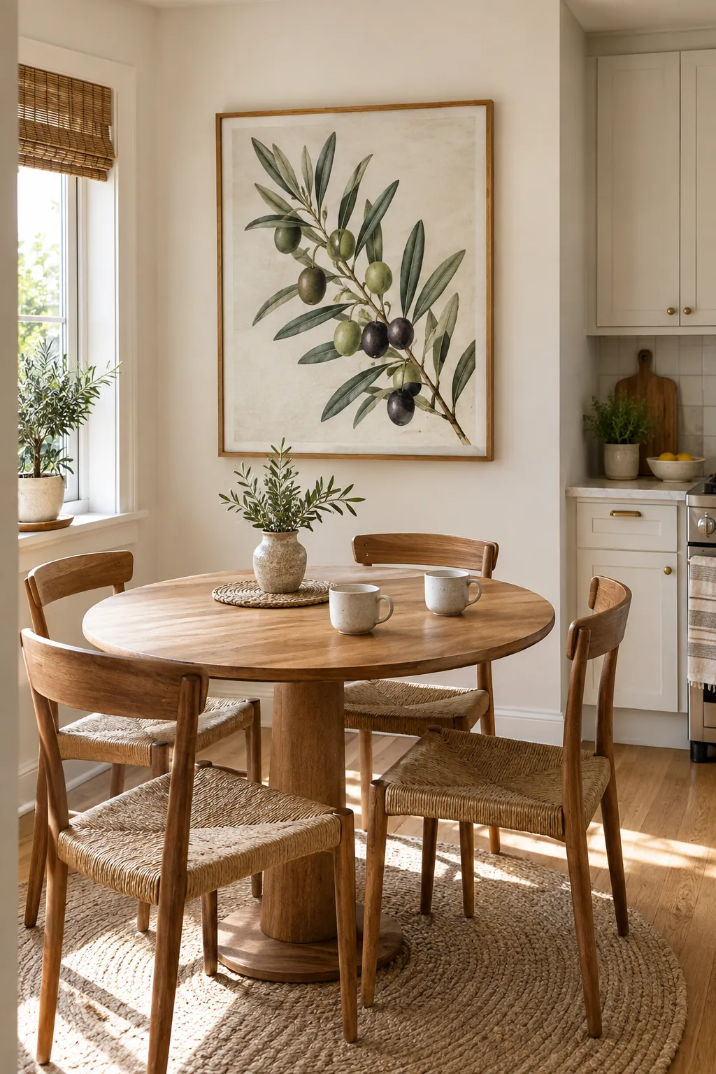 Large Botanical Print above a kitchen dining table