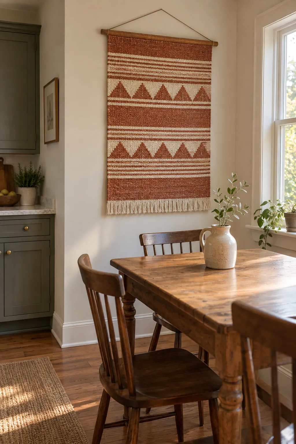 Woven Textile Panel above a kitchen dining table