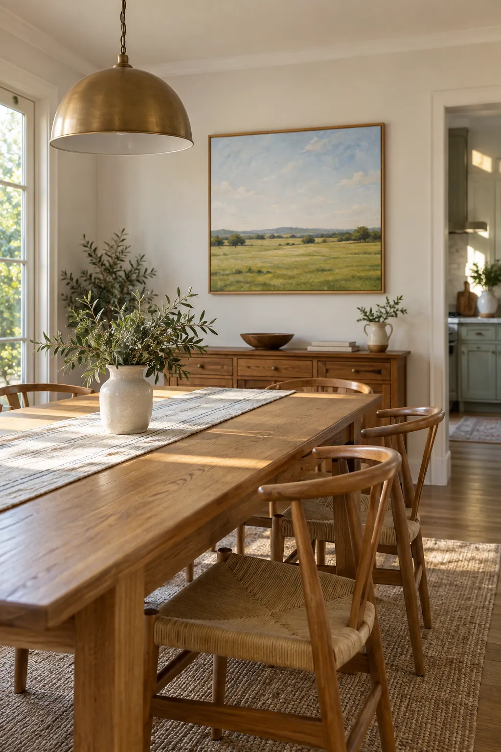 Single Landscape Painting above a kitchen dining table
