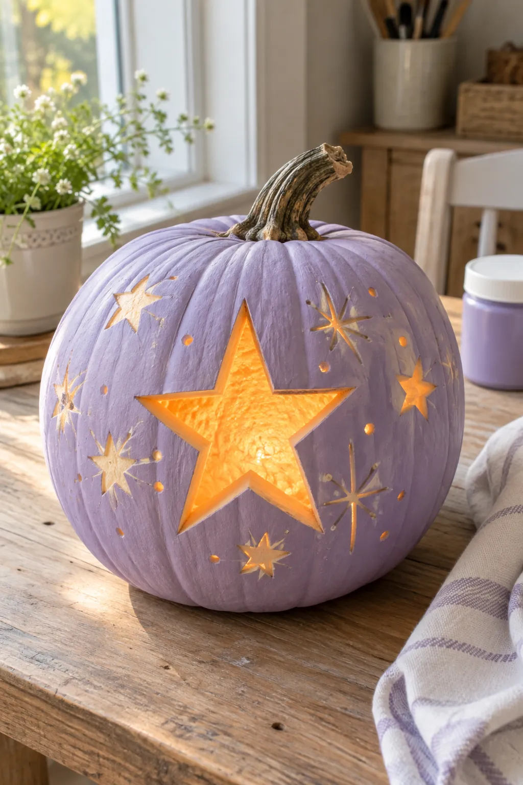 Pastel Stars on a Lavender Pumpkin girly pumpkin carving idea