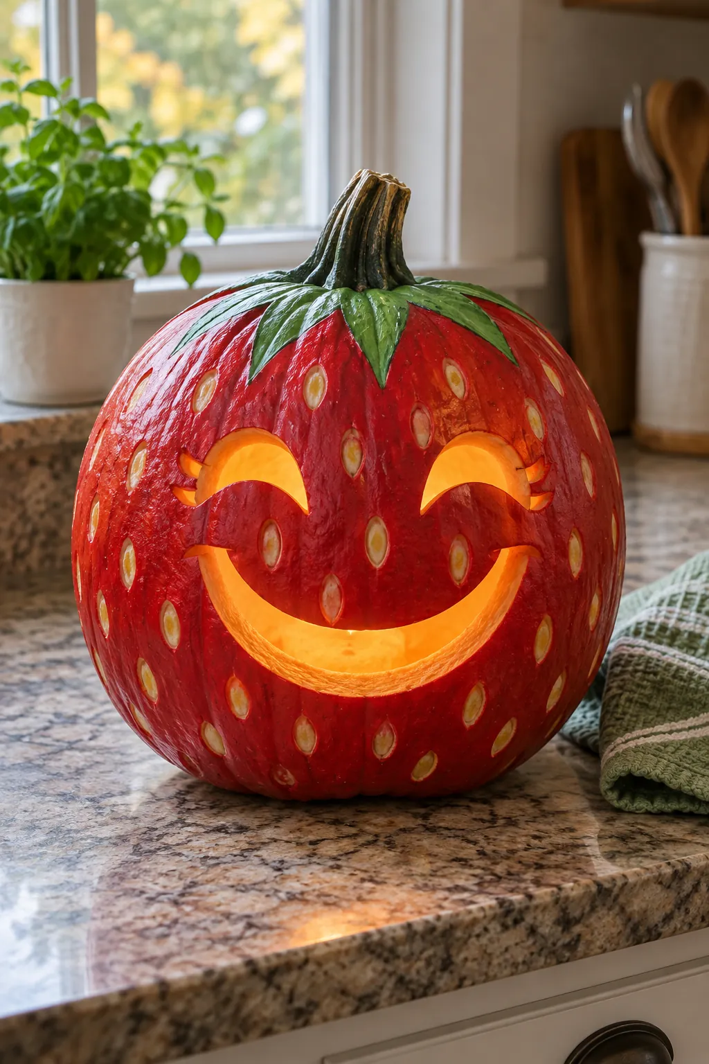 Strawberry With a Carved Smile girly pumpkin carving idea