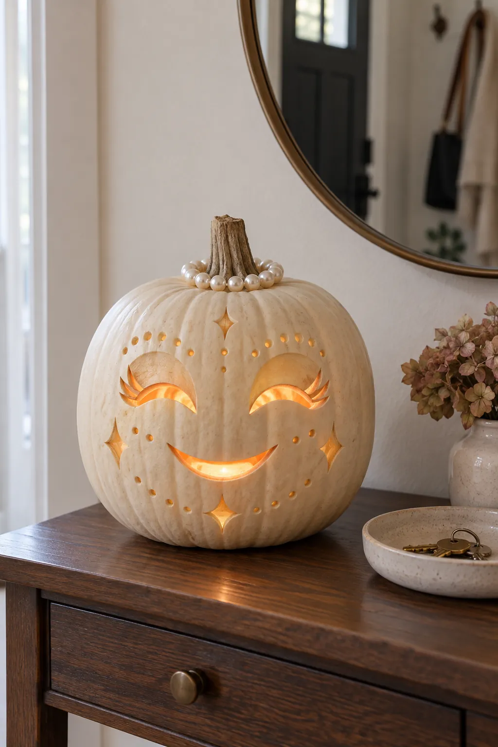 Pearl Halo Face girly pumpkin carving idea