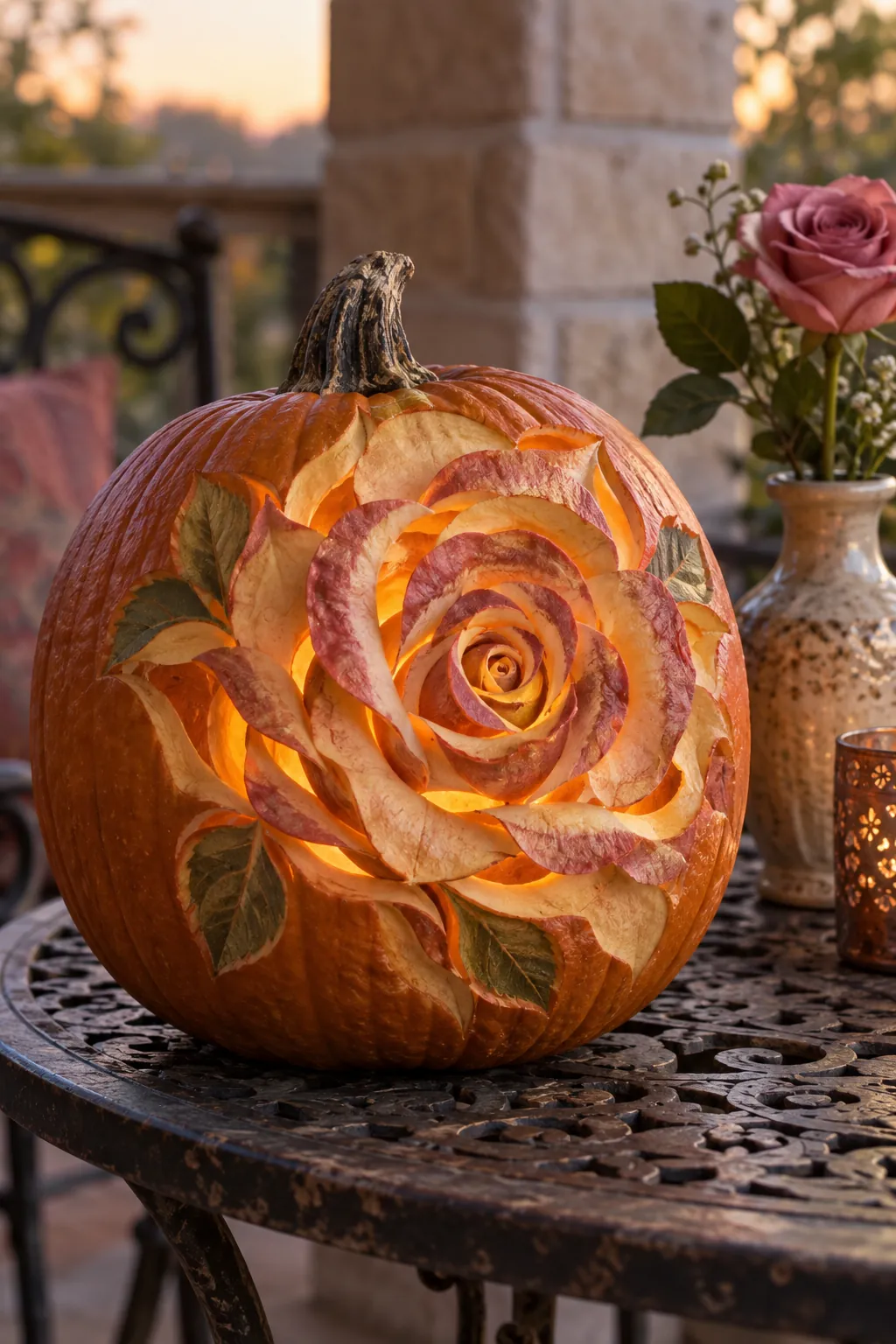 Rose Petal Relief girly pumpkin carving idea