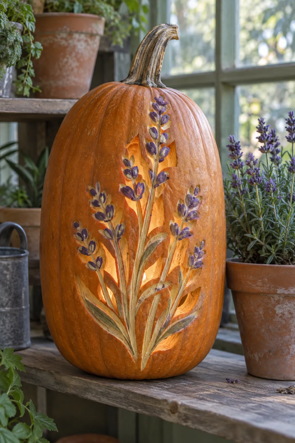 Lavender Sprig Scrape girly pumpkin carving idea