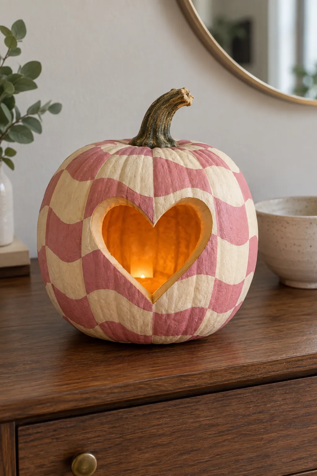 Wavy Checker Heart girly pumpkin carving idea