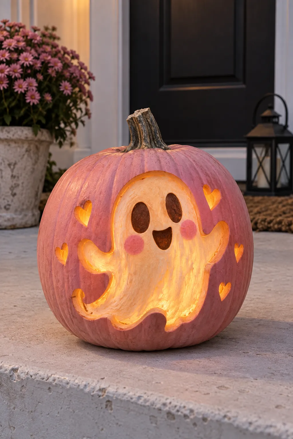 Blushing Pink Ghost girly pumpkin carving idea