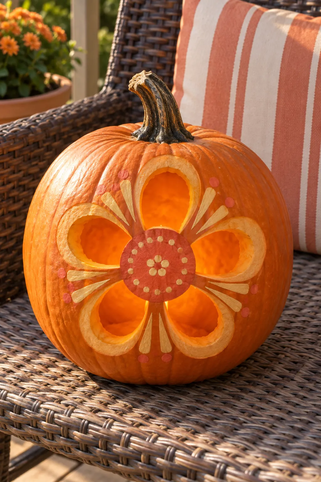 Retro Flower Burst girly pumpkin carving idea