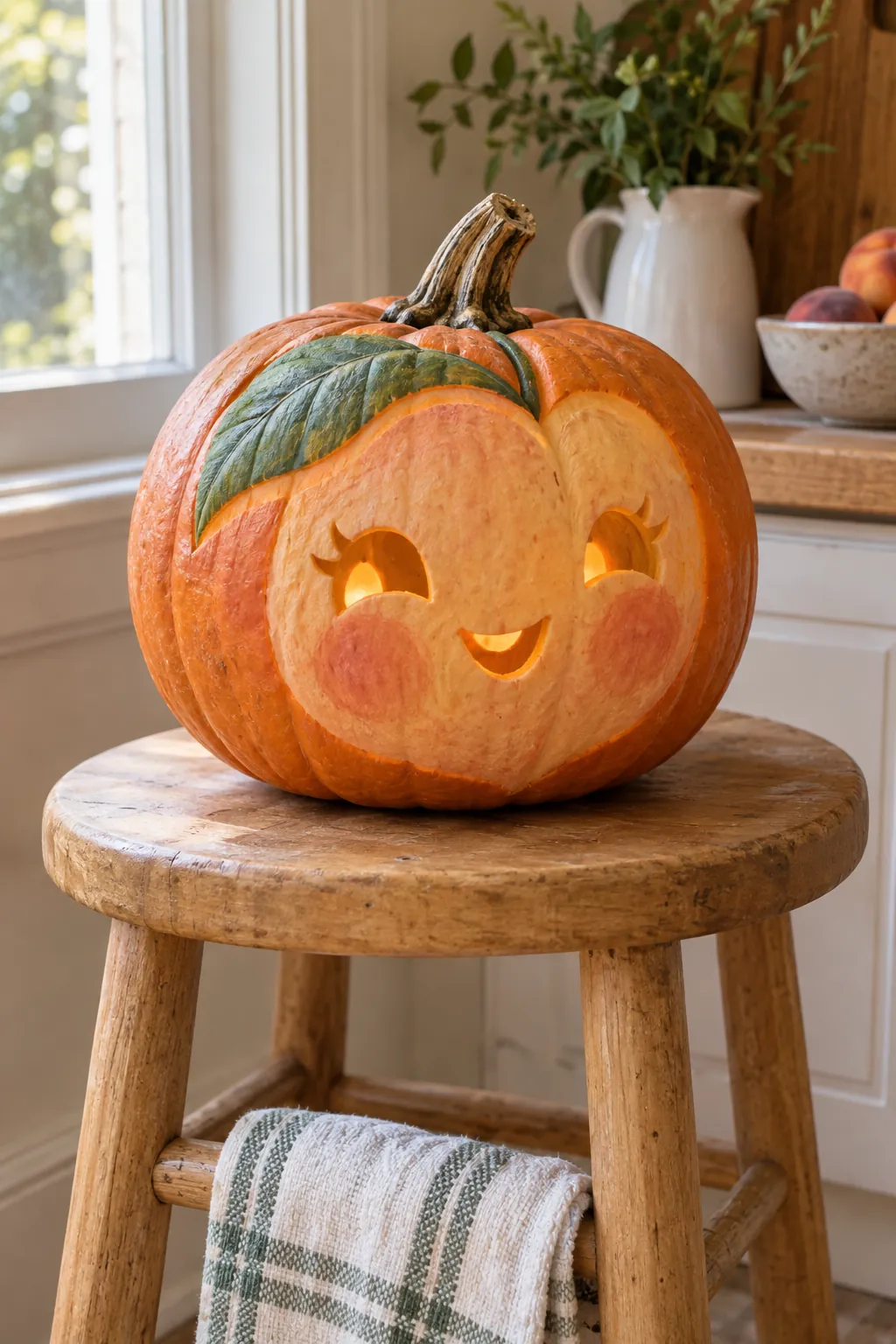 Peach Fruit Face girly pumpkin carving idea