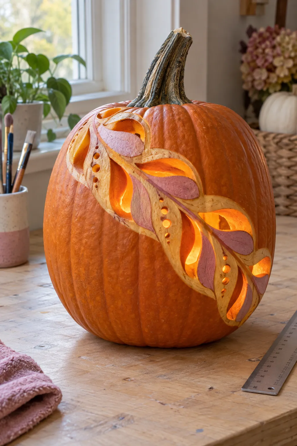 Trailing Ribbon Cut girly pumpkin carving idea