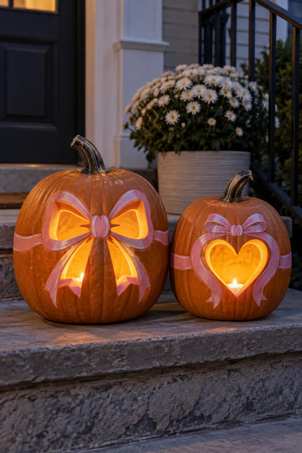 Matching Bow Pumpkins girly pumpkin carving idea