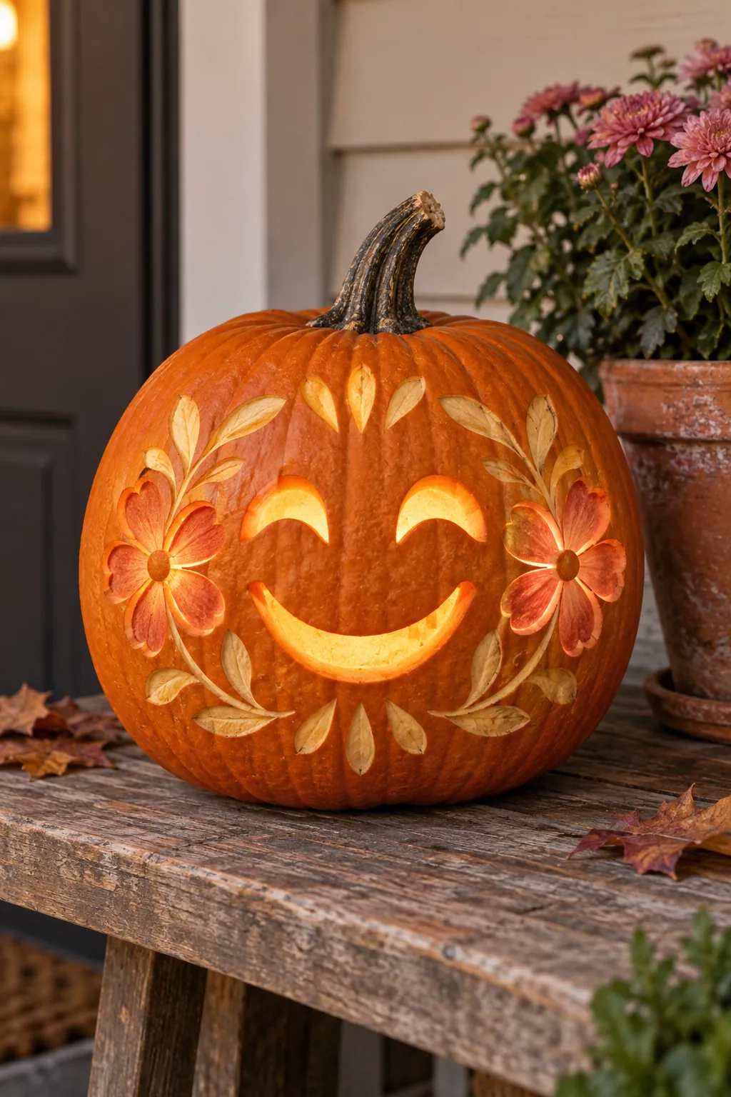 Floral Frame Smile girly pumpkin carving idea