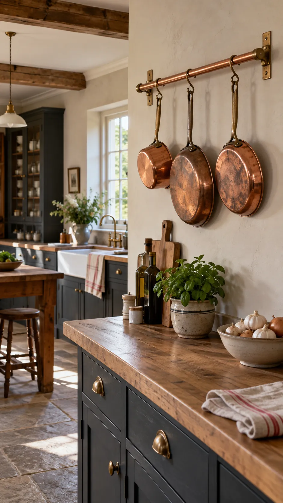 Copper Pan Rail in a country kitchen