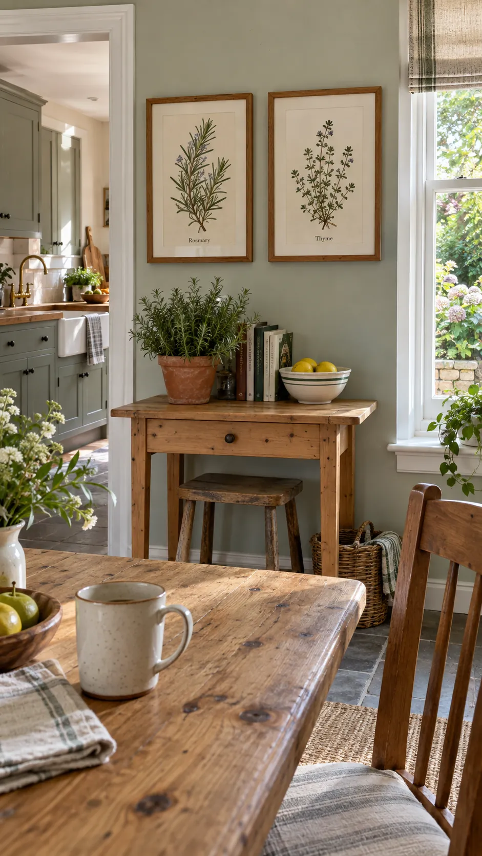 Herb Botanical Prints in a country kitchen