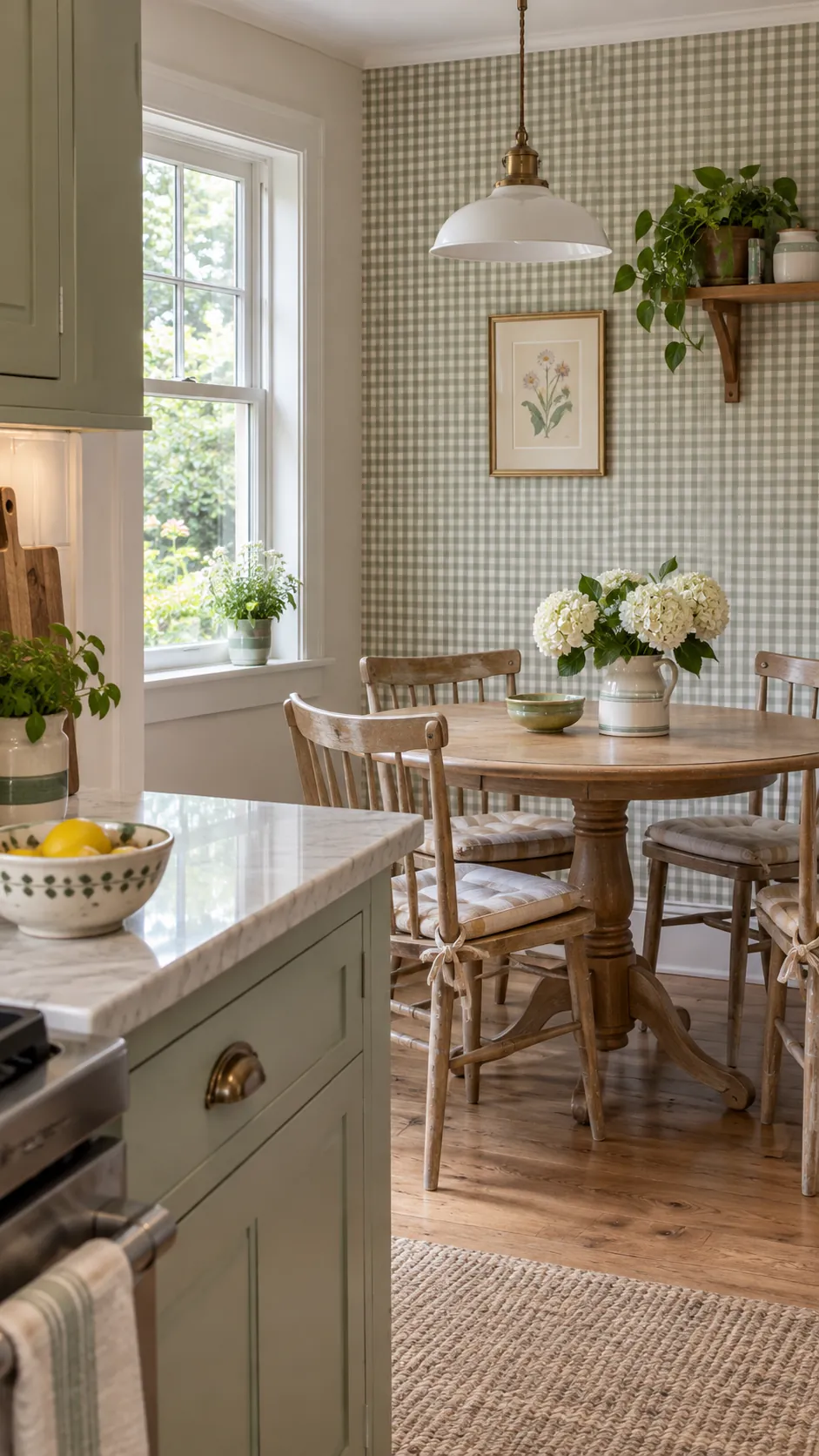 Muted Gingham Wallpaper in a country kitchen