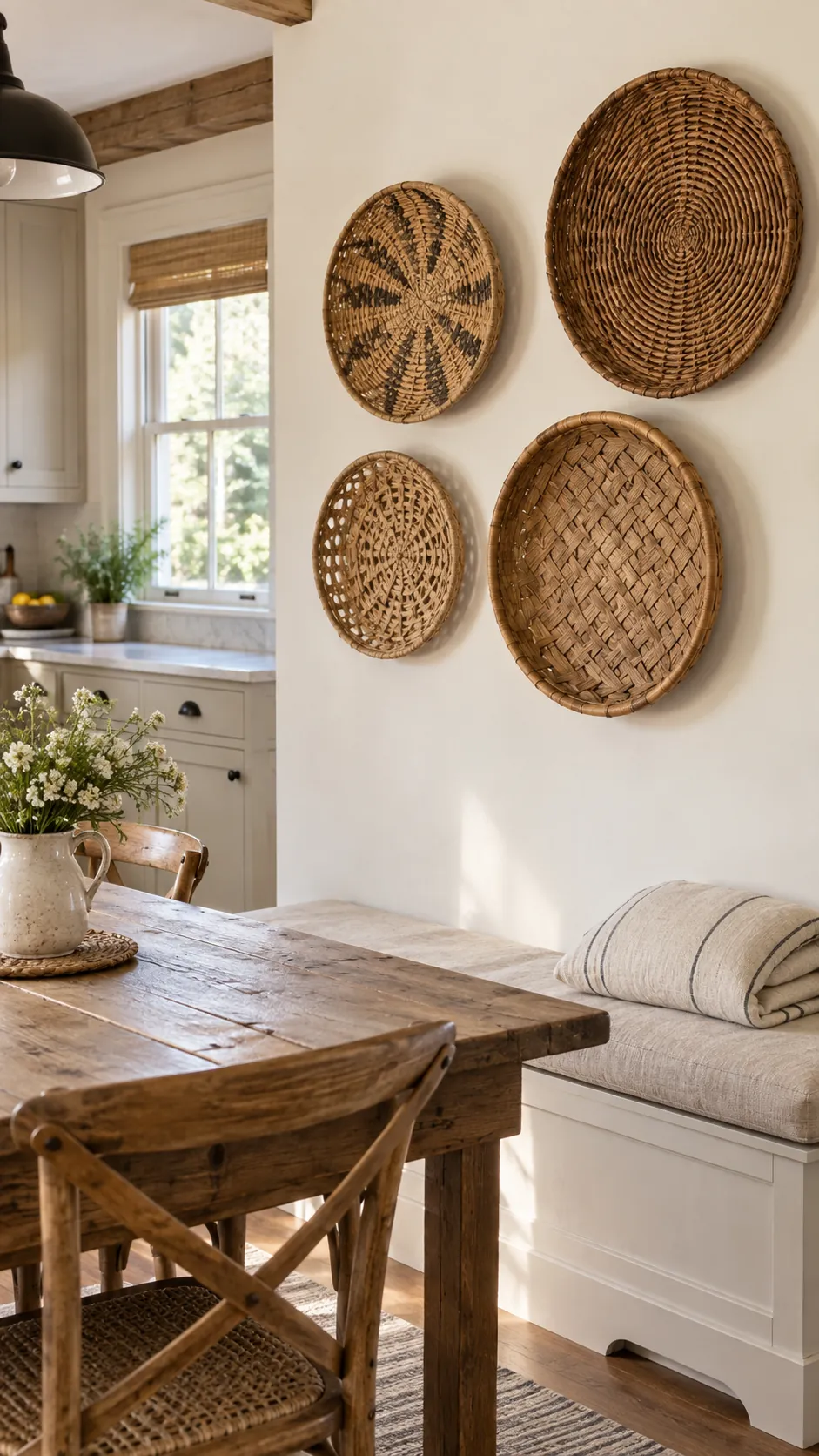 Woven Basket Wall in a country kitchen