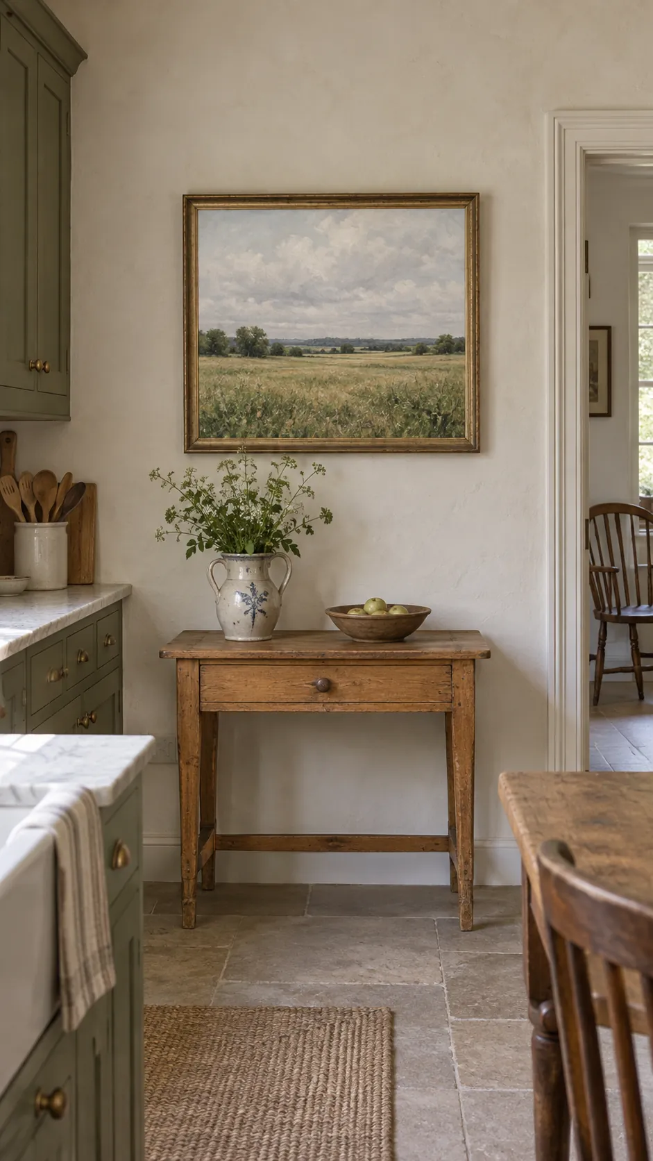 Framed Field Painting in a country kitchen