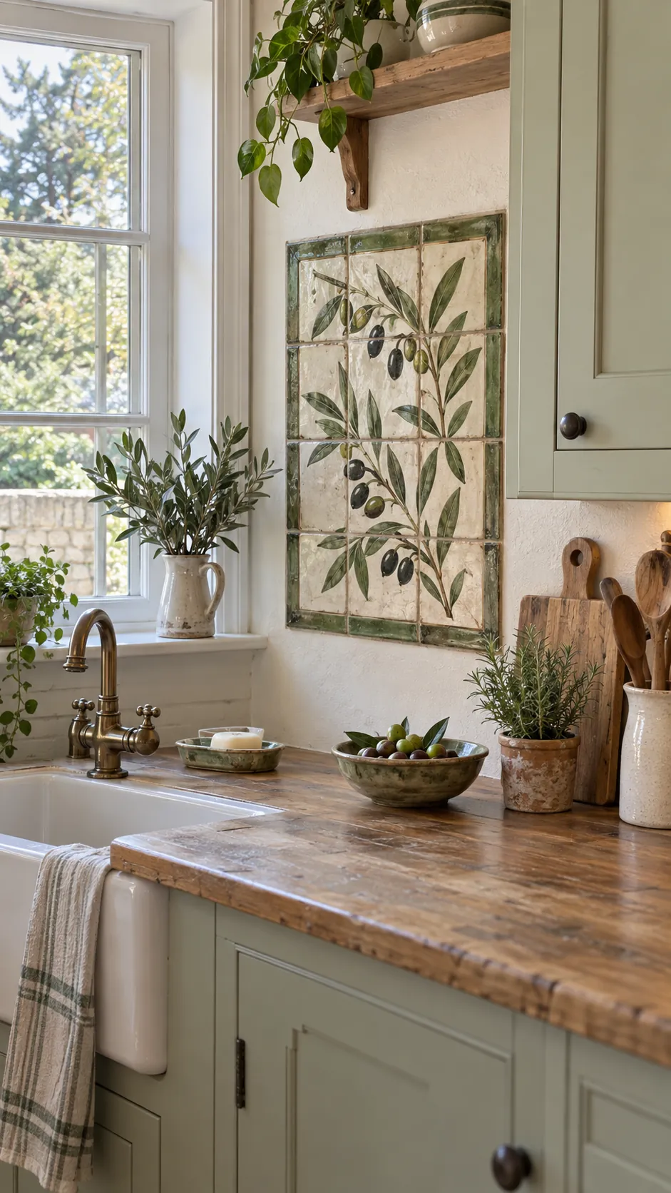 Handmade Tile Panel in a country kitchen