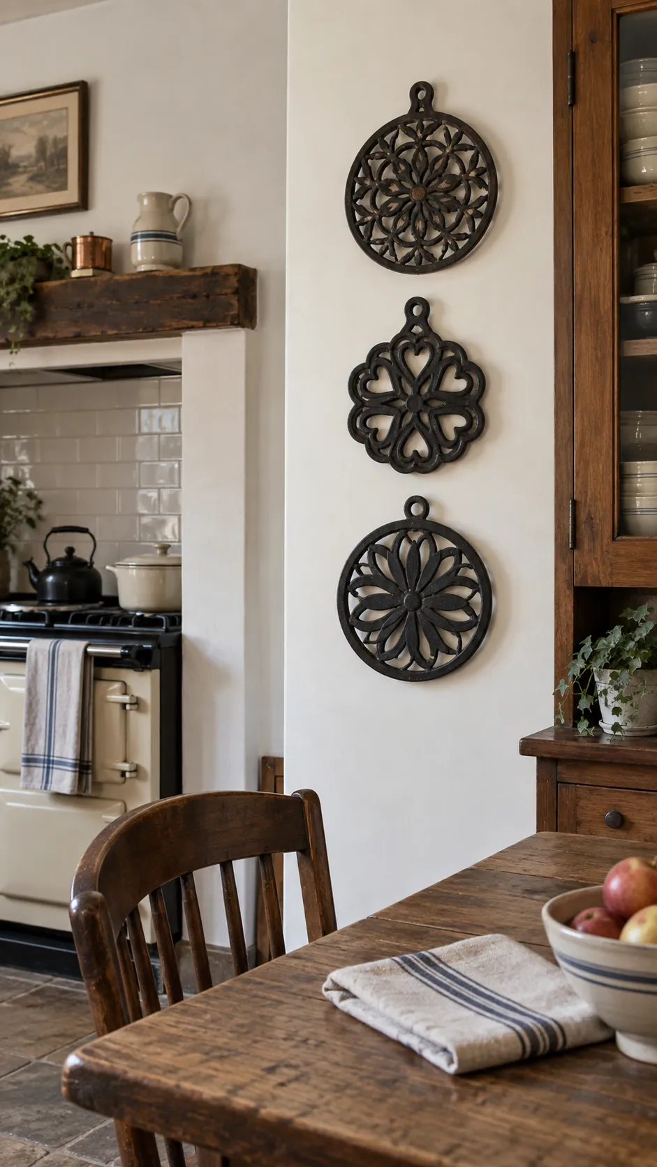 Antique Iron Trivets in a country kitchen