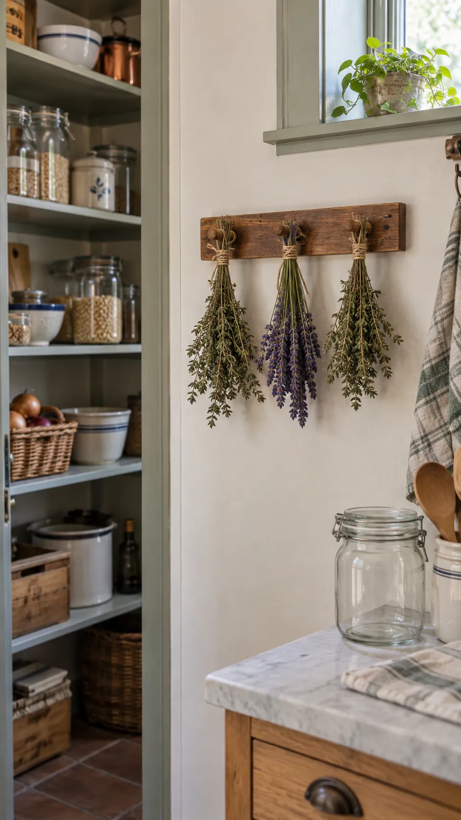 Dried Herb Rail in a country kitchen