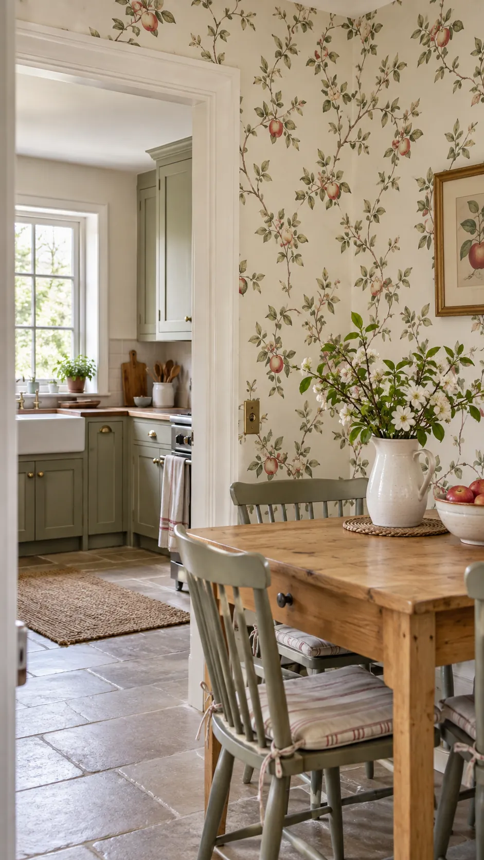 Orchard Branch Wallpaper in a country kitchen