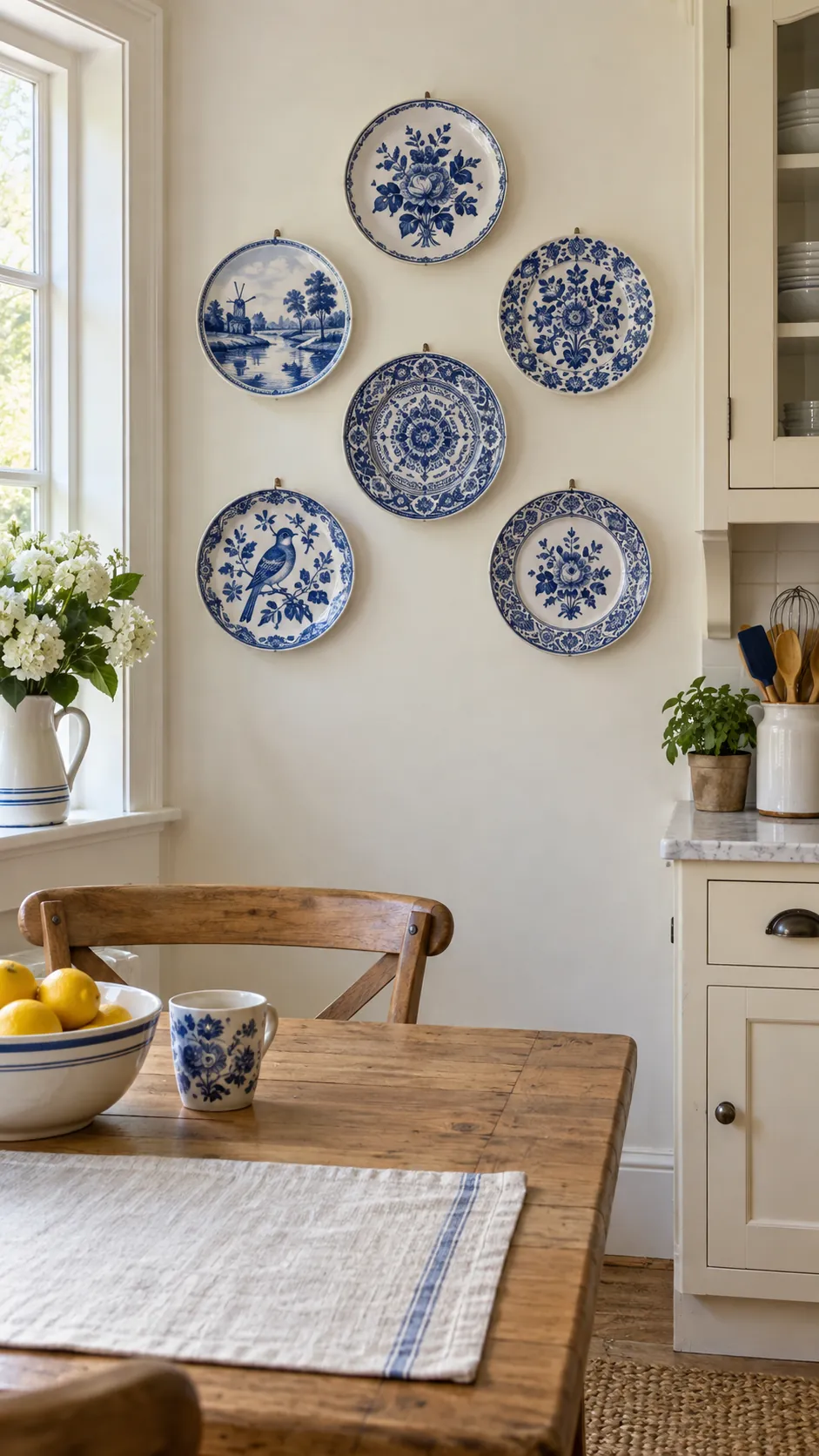 Blue and White Plate Gallery in a country kitchen