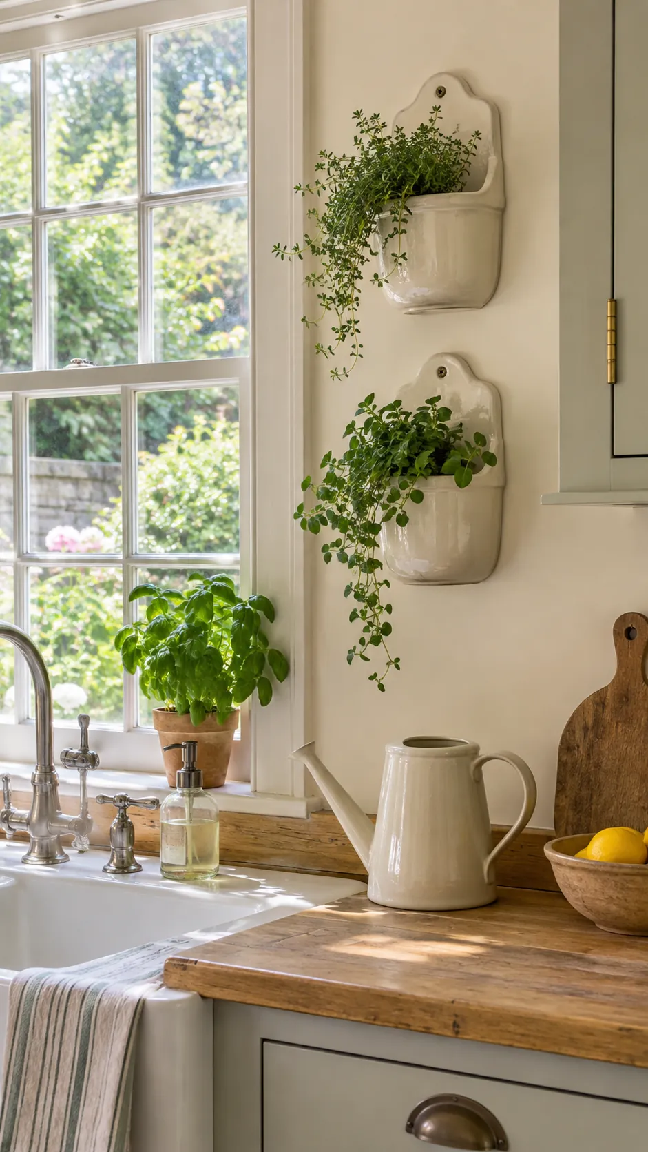 Wall Pockets With Greenery in a country kitchen