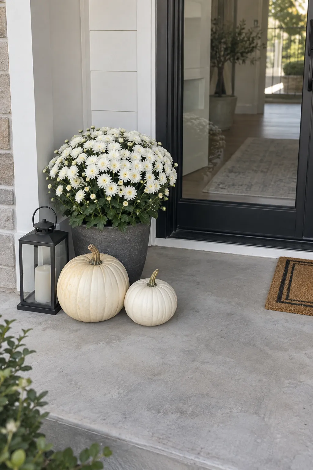 Single Sided Entry Cluster white pumpkin and mum porch display