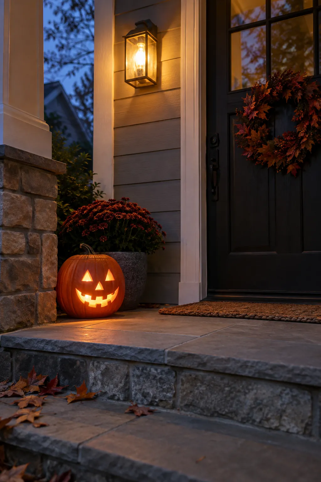 Glowing Pumpkin With an Electric Light fall porch lighting example
