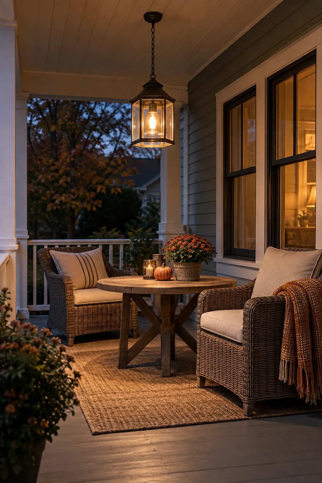 Pendant Above a Seating Corner fall porch lighting example