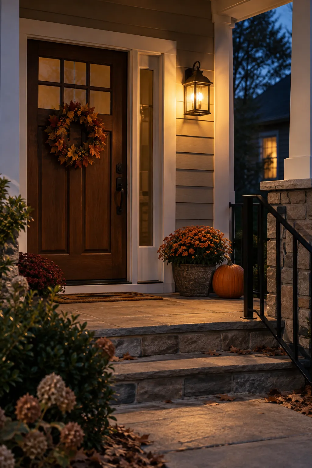 Timer for a Consistent Evening Glow fall porch lighting example