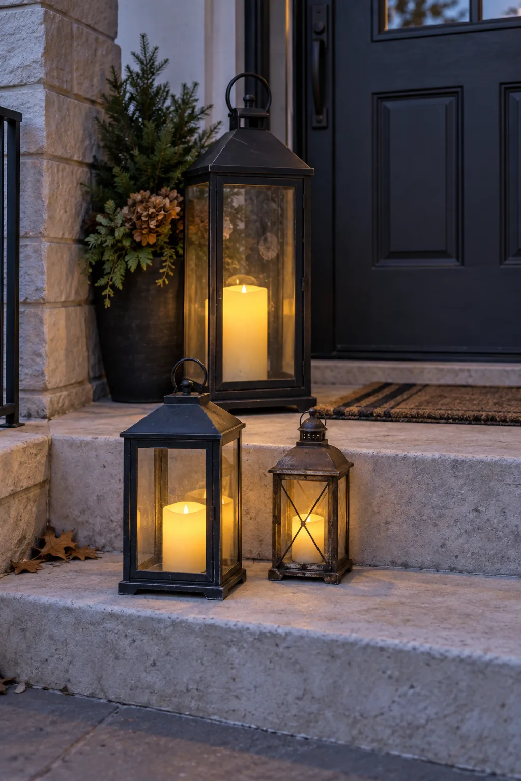 Thanksgiving porch idea with rearrange lanterns around the doorway
