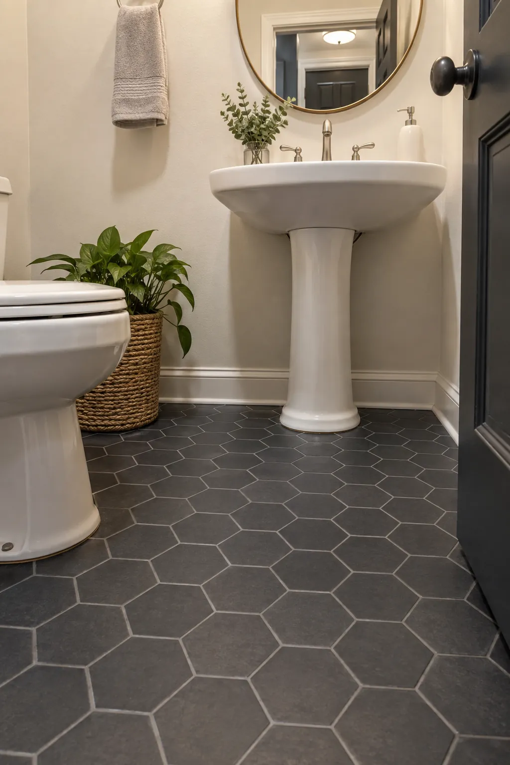 Tile and grout care in a windowless powder room with existing tile