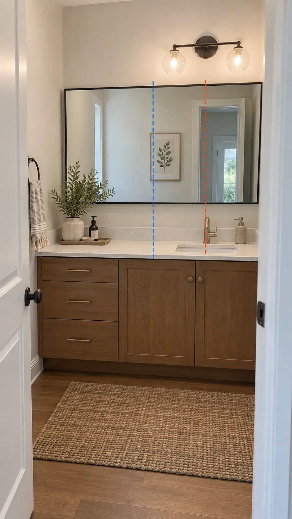 decide what should look centered from the doorway in a powder room with an offset sink