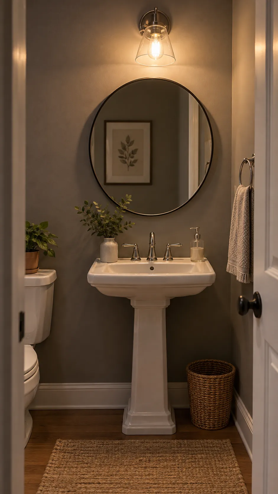 switch to a comfortable warm white bulb in a gray powder room