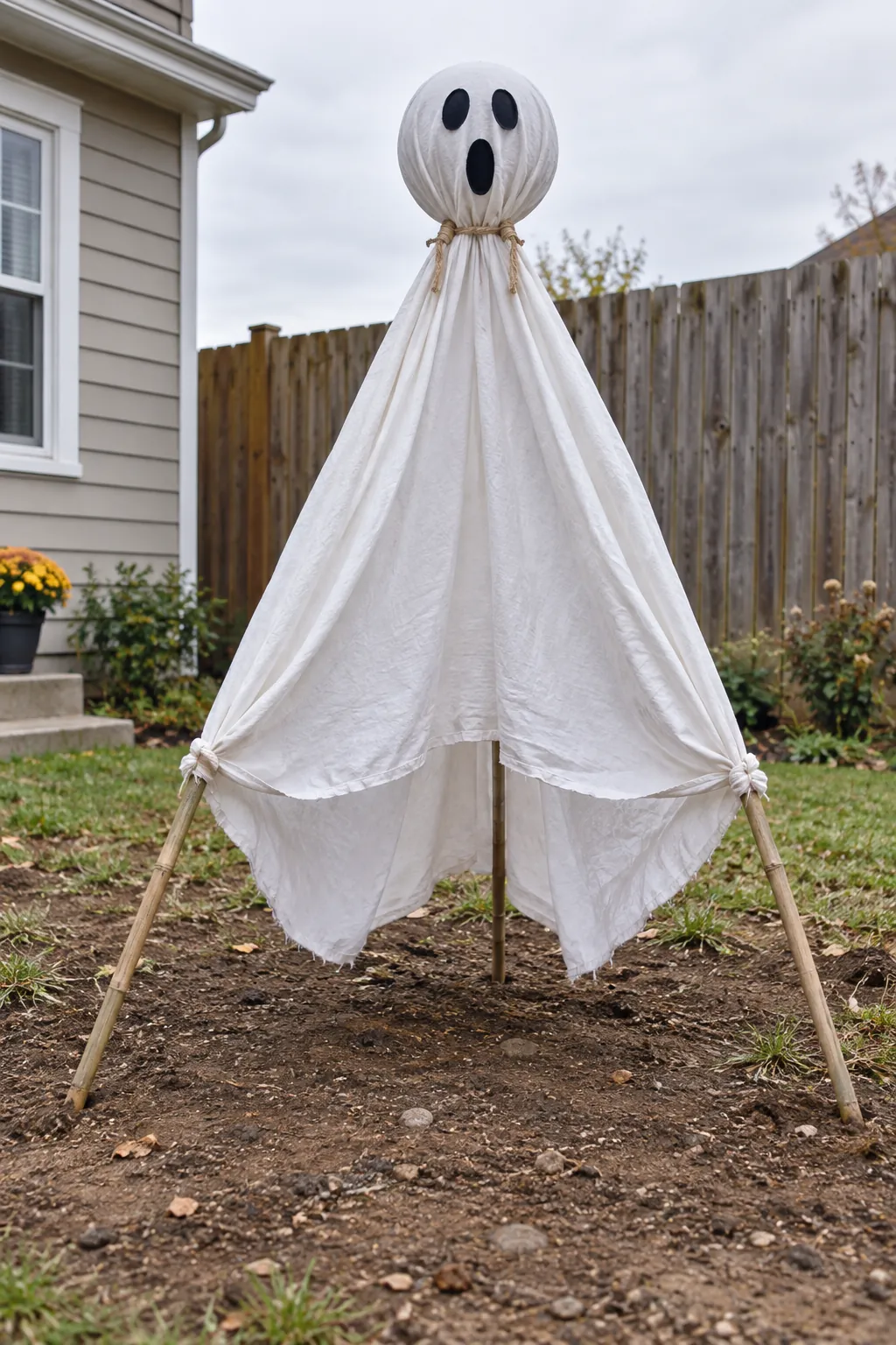Plant Stake Trio Ghost as a DIY outdoor Halloween ghost display without a tree