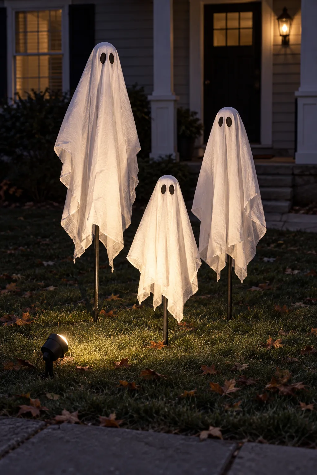 Clustered Lawn Ghosts as a DIY outdoor Halloween ghost display without a tree